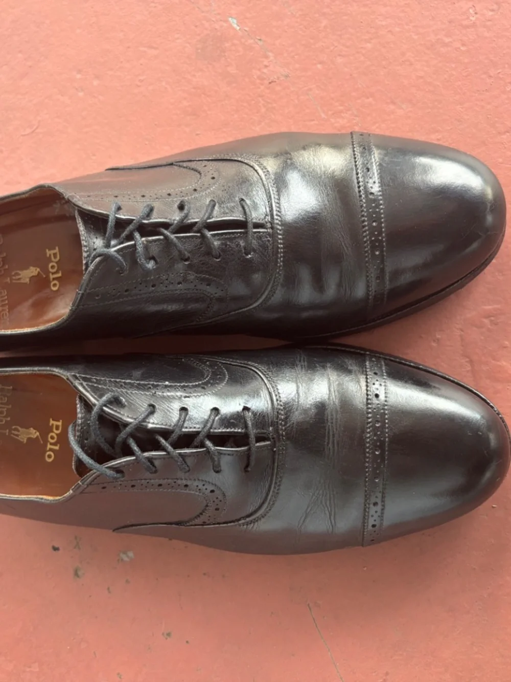 Polo Ralph Lauren black cap toe Oxford brogue Crockett Jones 8D black vtg